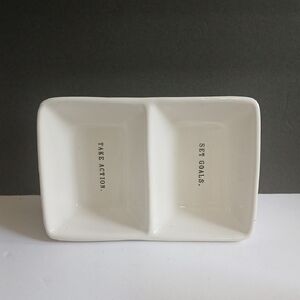 Rae Dunn White Ceramic TAKE ACTION, SET GOALS Divided Tray NEW